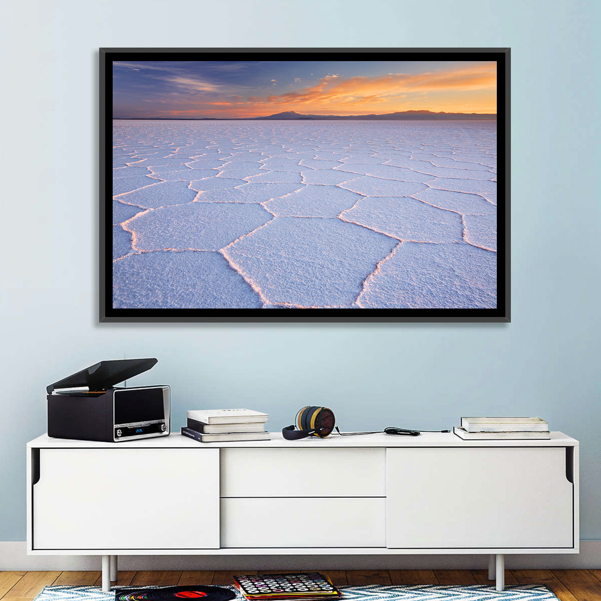 Salar De Uyuni Sunrise Wall Art in a room, landscape