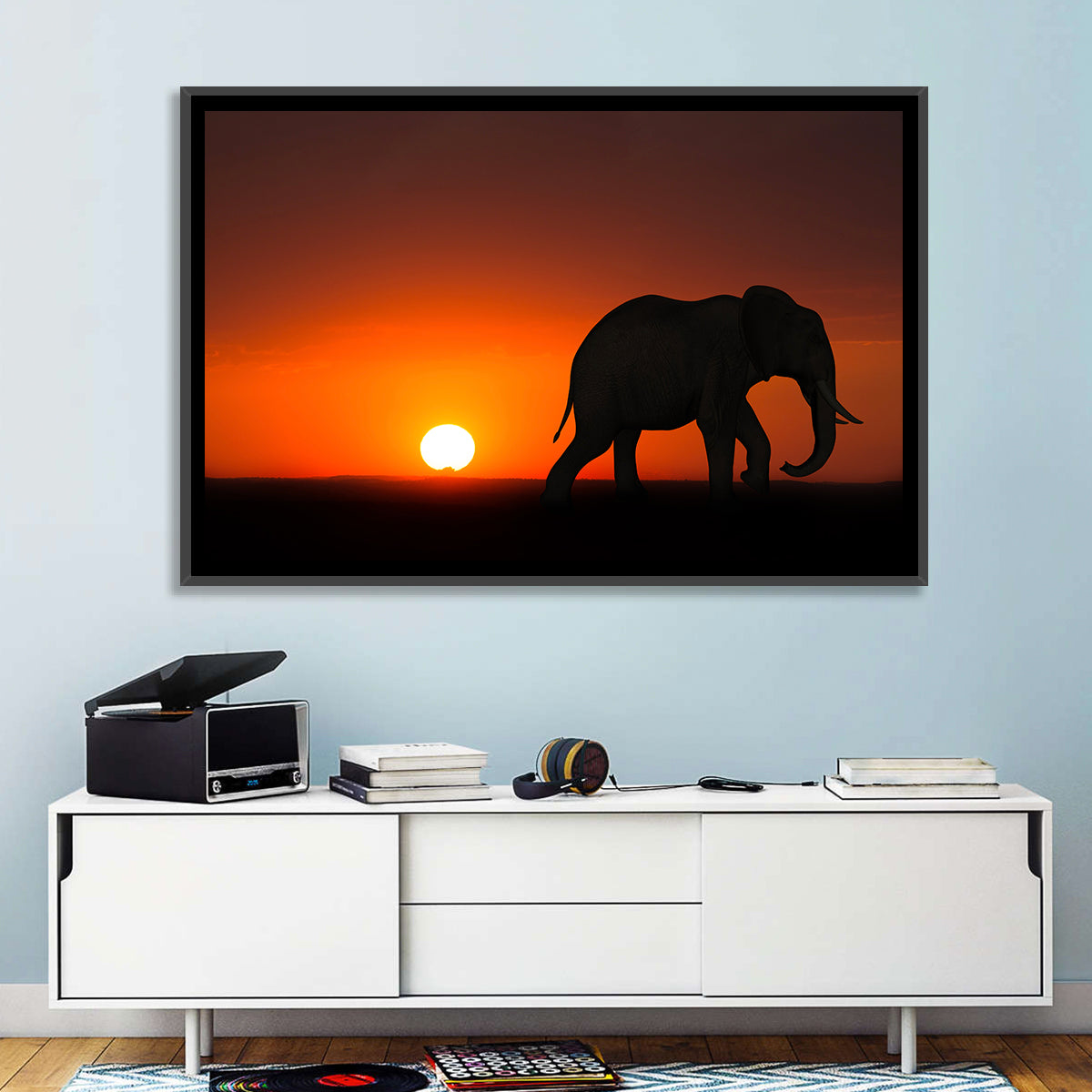Sunset Elephant Silhouette Wall Art