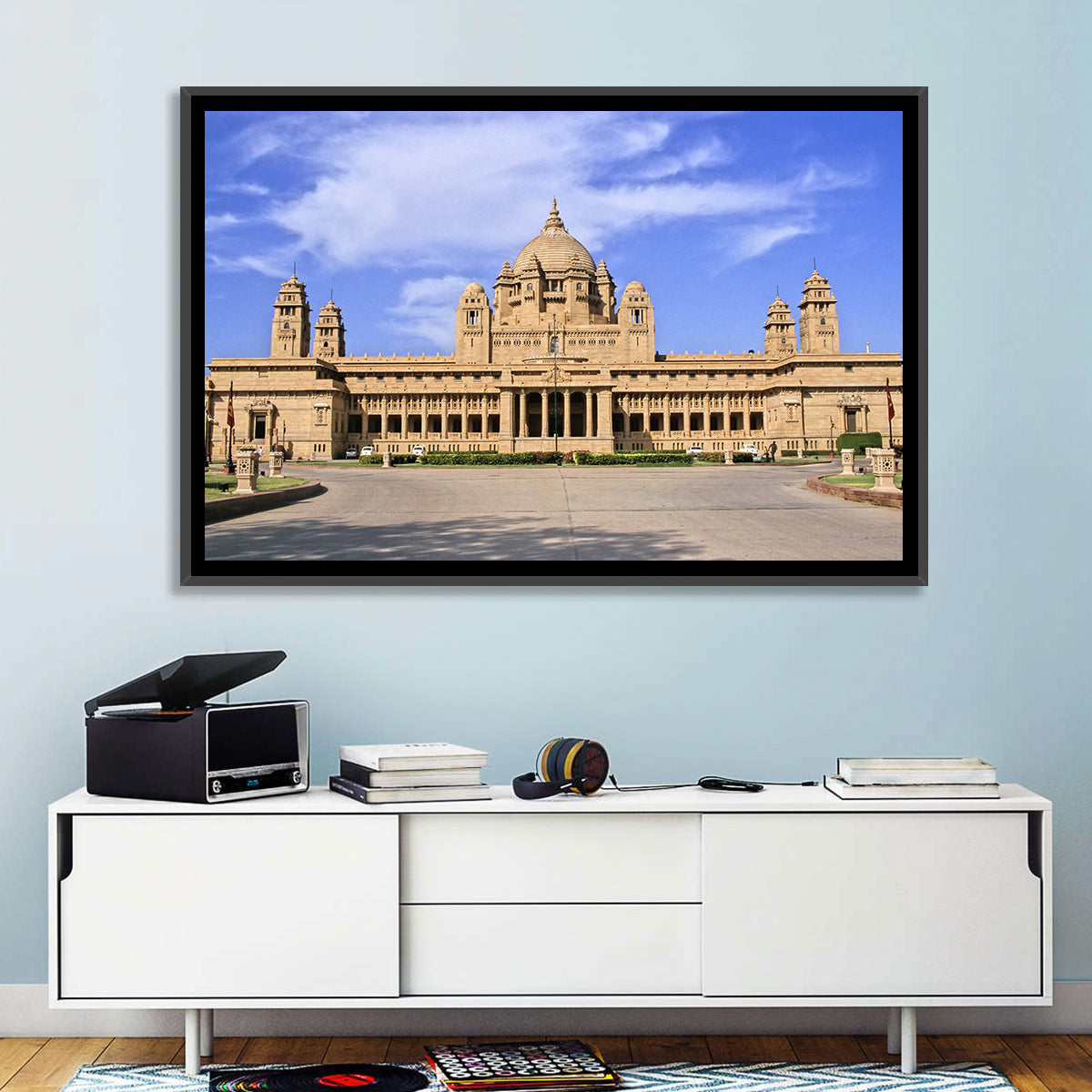 Umaid Bhawan Palace Under Clear Blue Sky Wall Art in a room, landscape