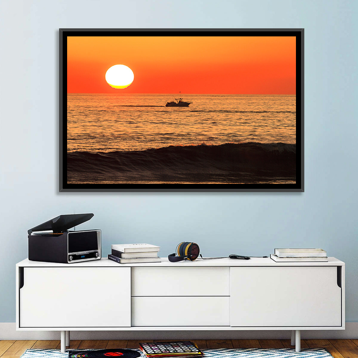 Oceanside Beach California Sunset Wall Art in a room, landscape