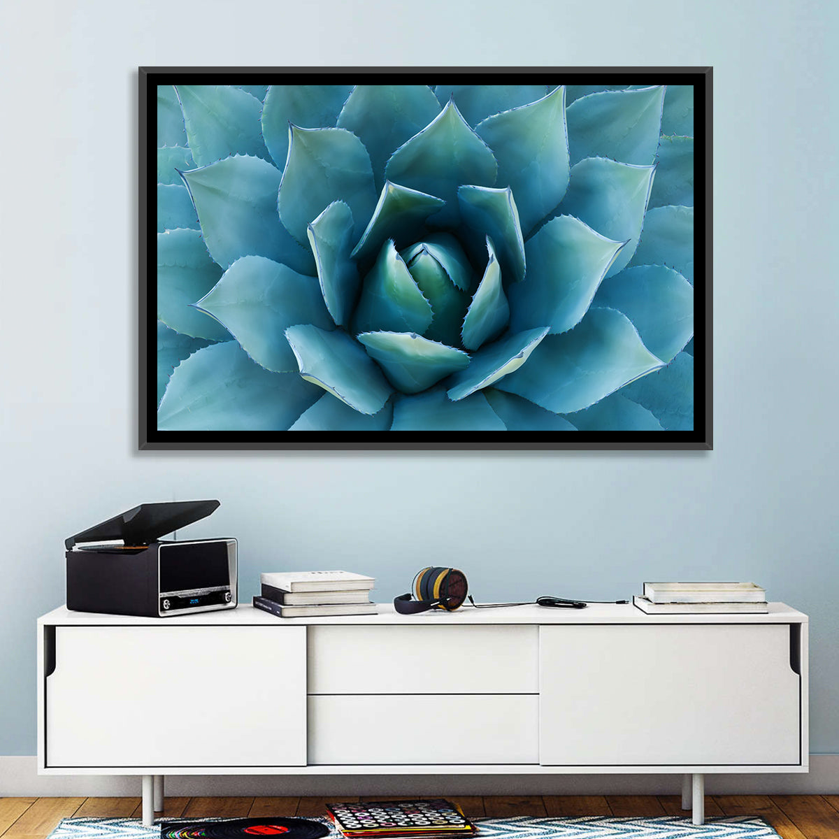 Spiral Agave Macro Wall Art in a room, landscape