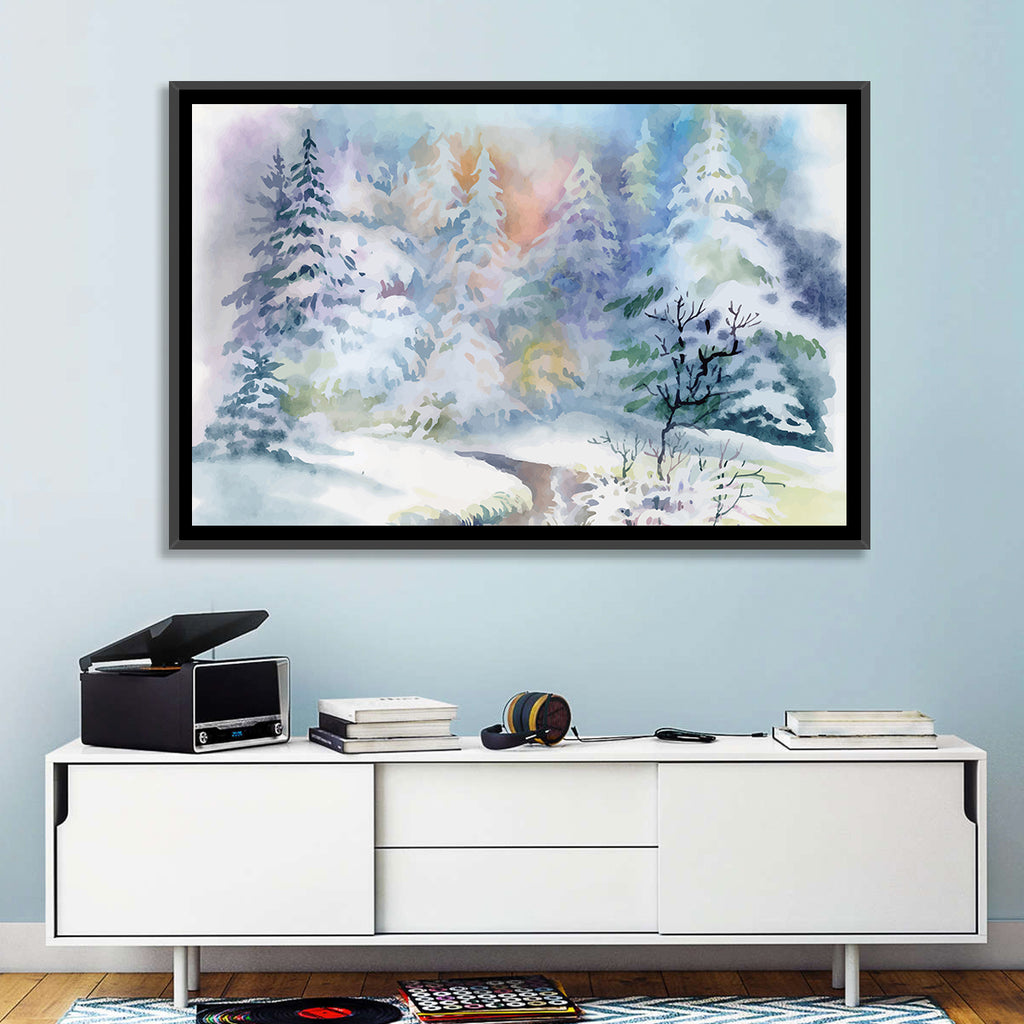Winding Winter Stream Watercolor Wall Art