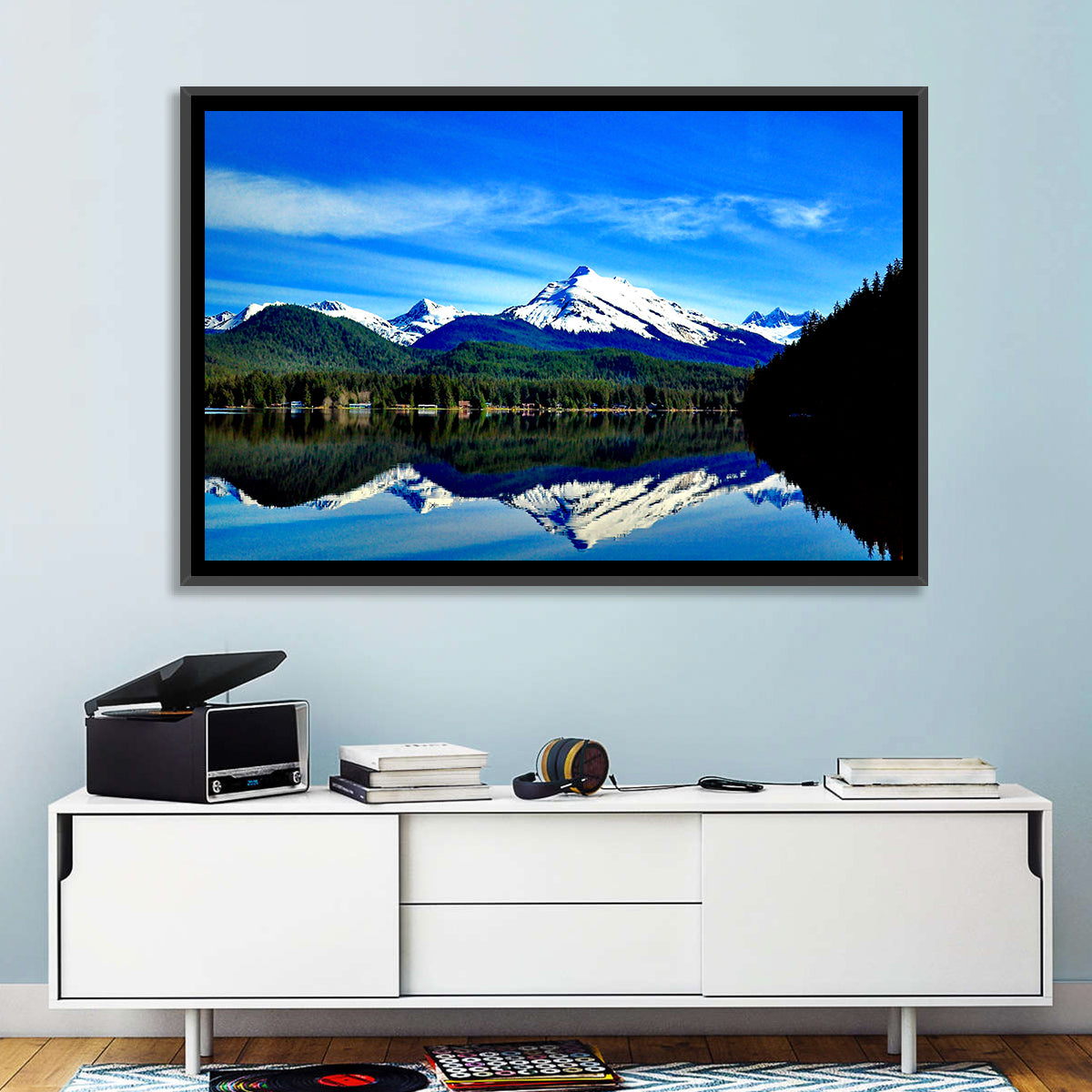 Juneau Mountains Reflection Wall Art in a room, landscape