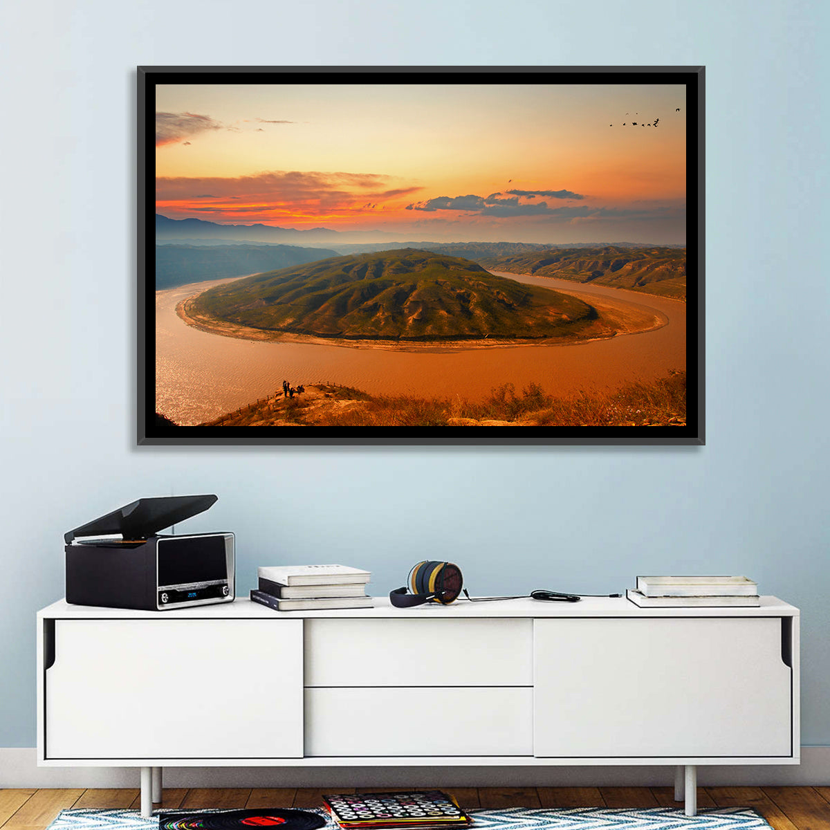 Yellow River Qianshan Bend Wall Art in a room, landscape