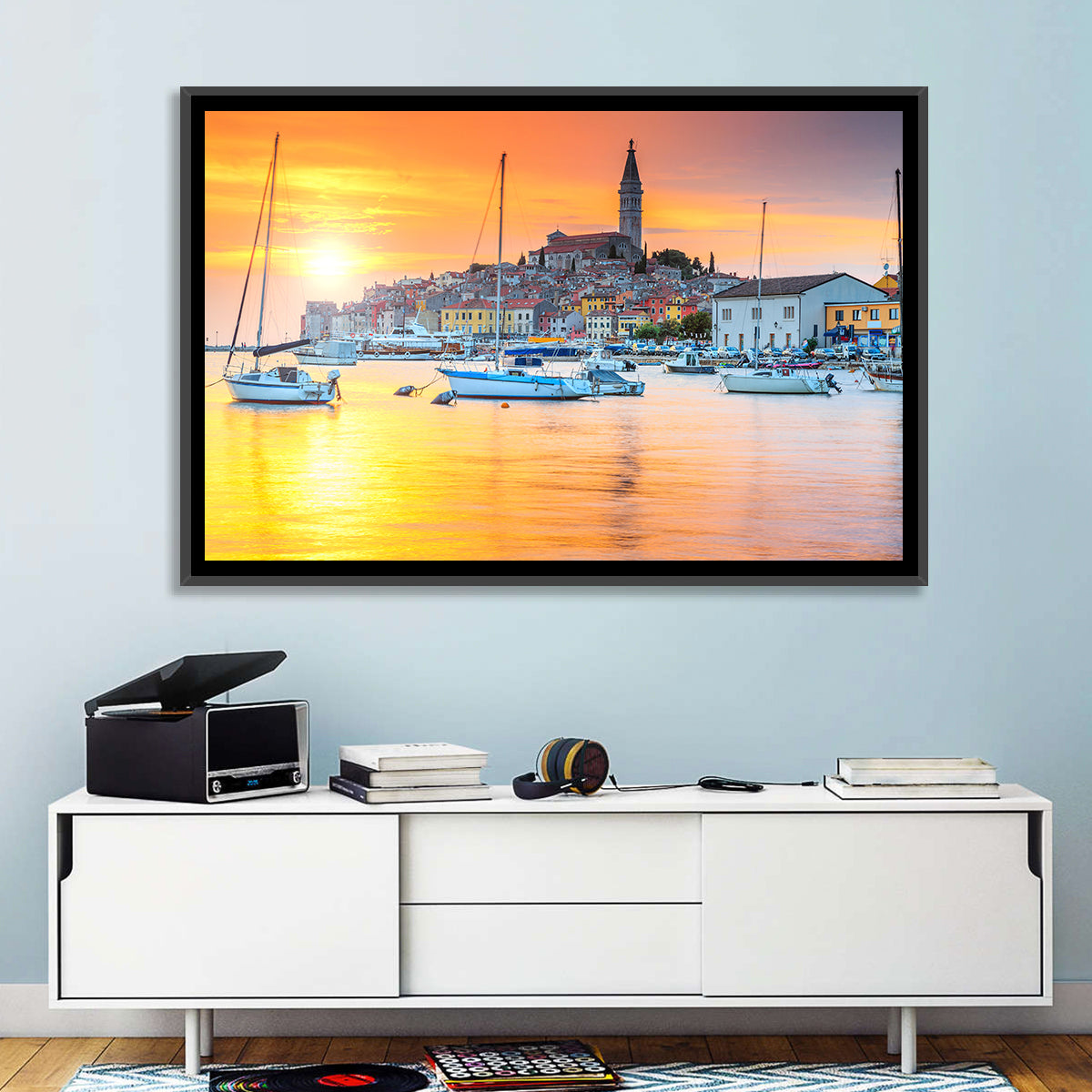Rovinj Harbor at Sunset Wall Art in a room, landscape