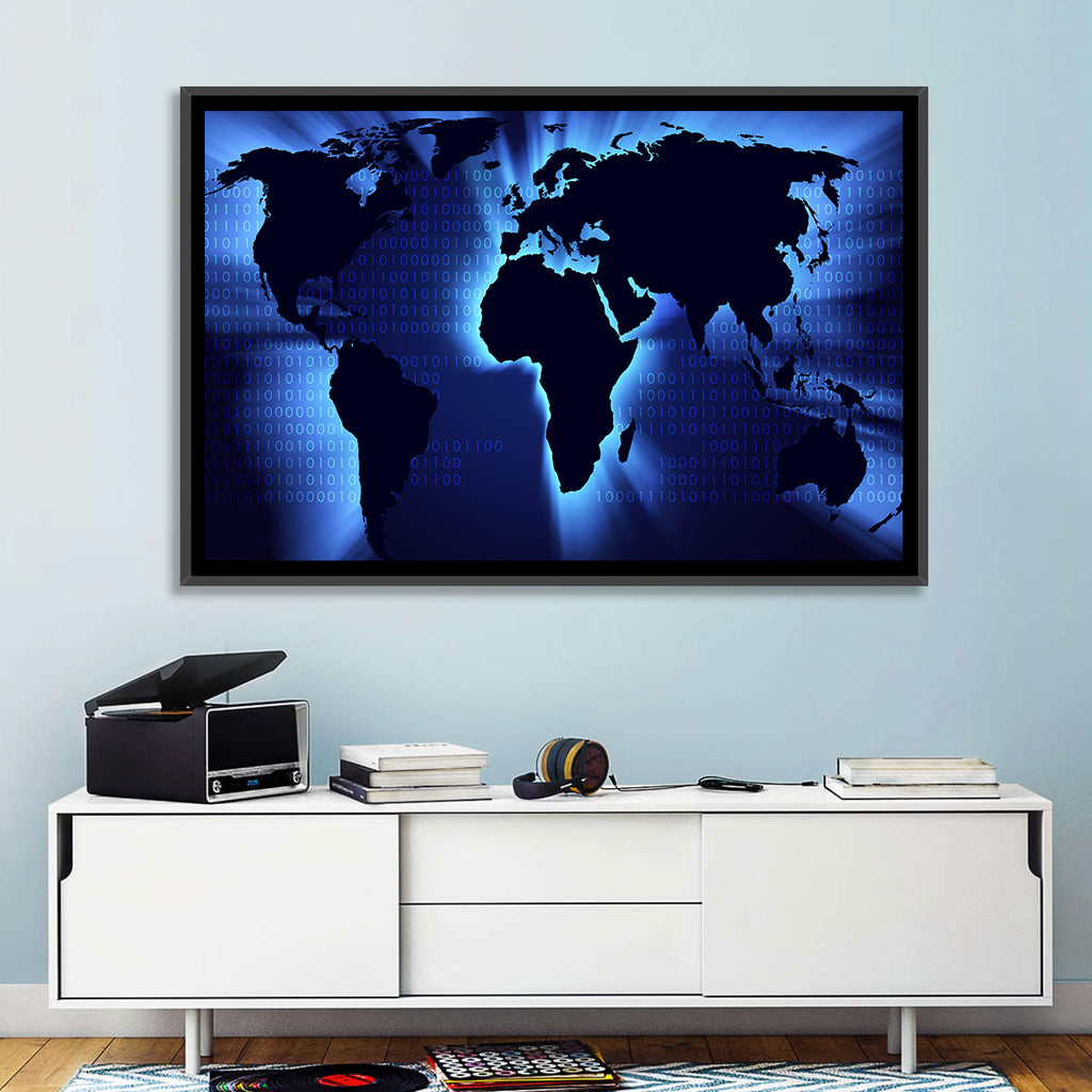 Glowing Digital World Map Wall Art