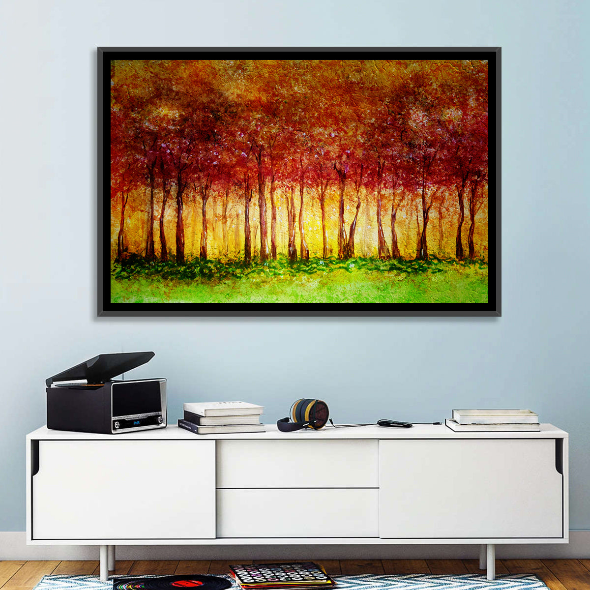 Autumn Tree Row Wall Art in a room, landscape