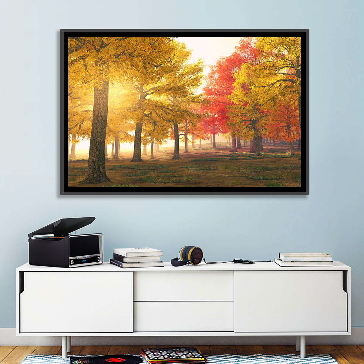 Foggy Autumn Forest Trees Wall Art