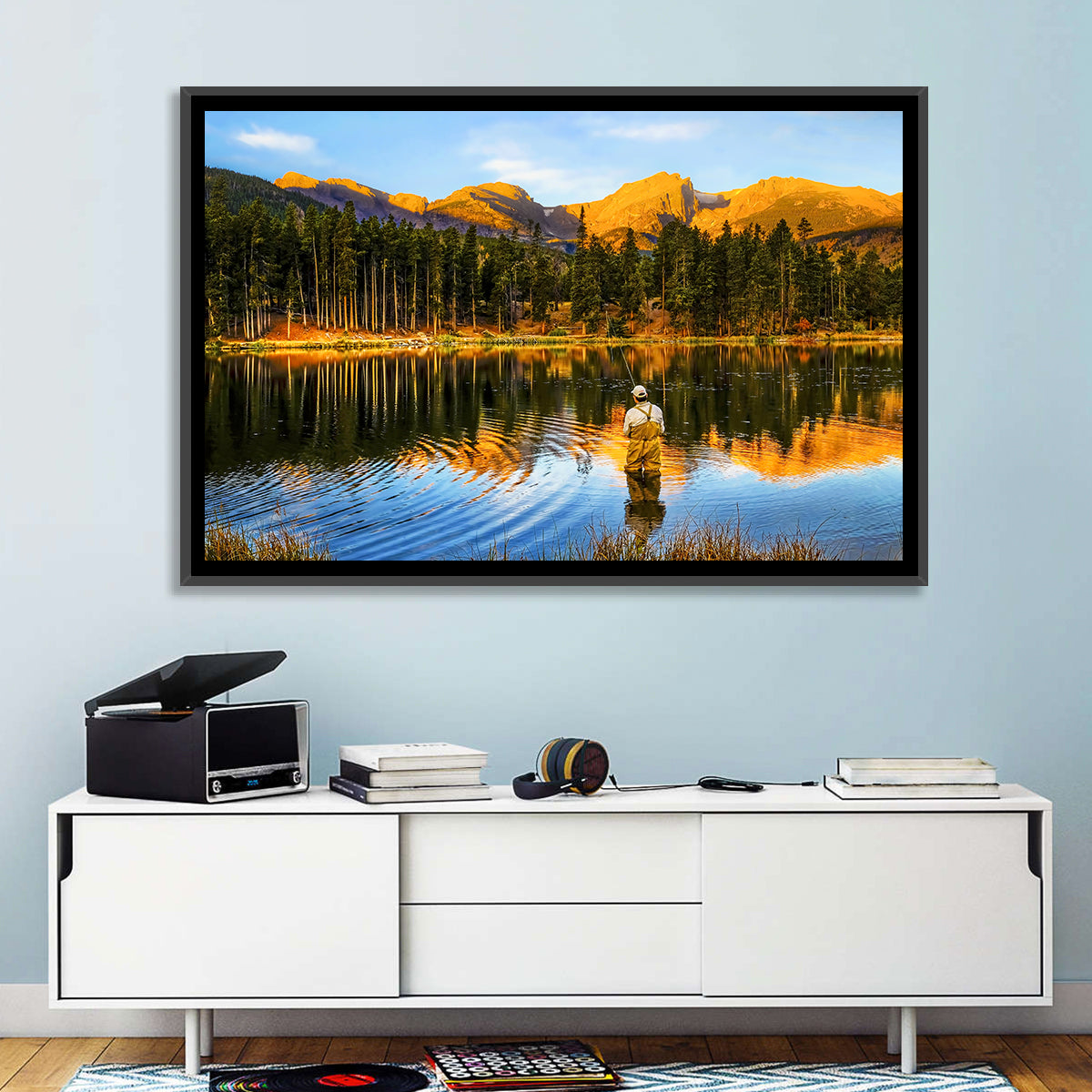 Sunrise Fishing at Sprague Lake Wall Art in a room, landscape