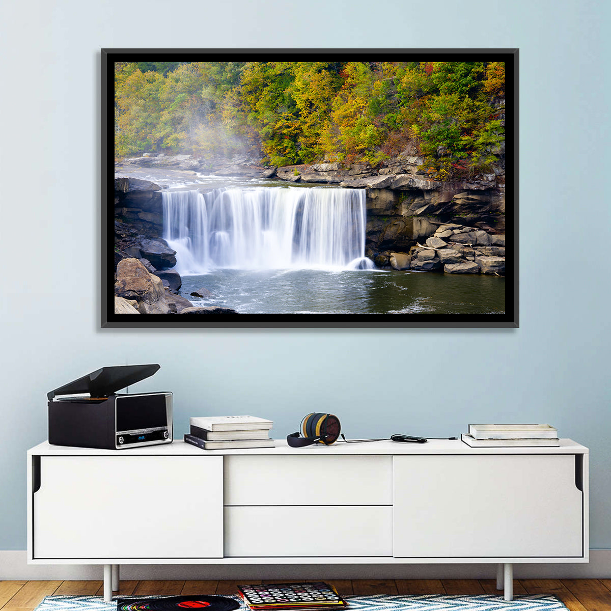 Cumberland Falls Long Exposure Wall Art in a room, landscape
