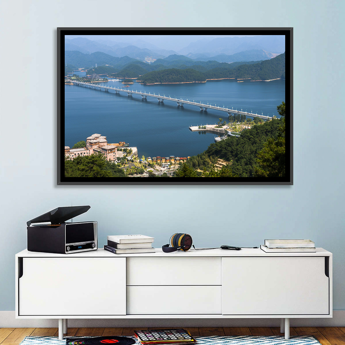 Qiandao Lake Bridge View Wall Art in a room, landscape