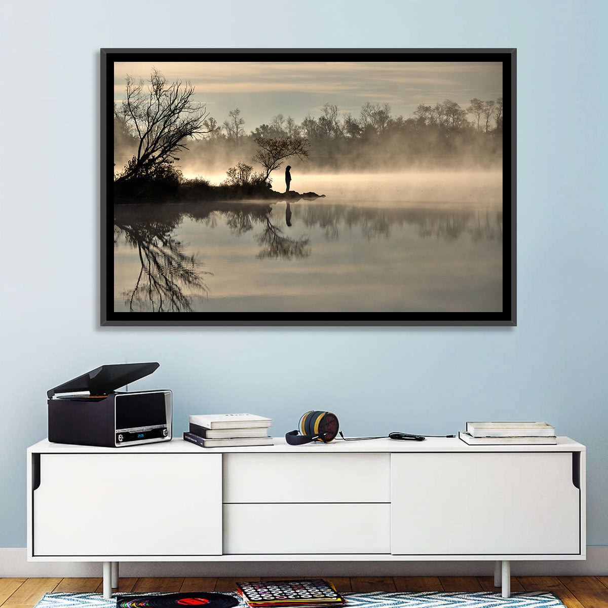 Centennial Lake Mist Wall Art in a room, landscape