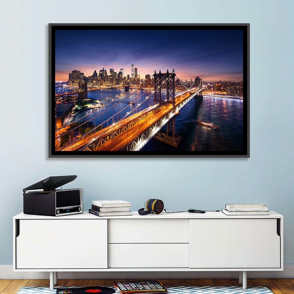Sunset Over Manhattan Bridges Wall Art