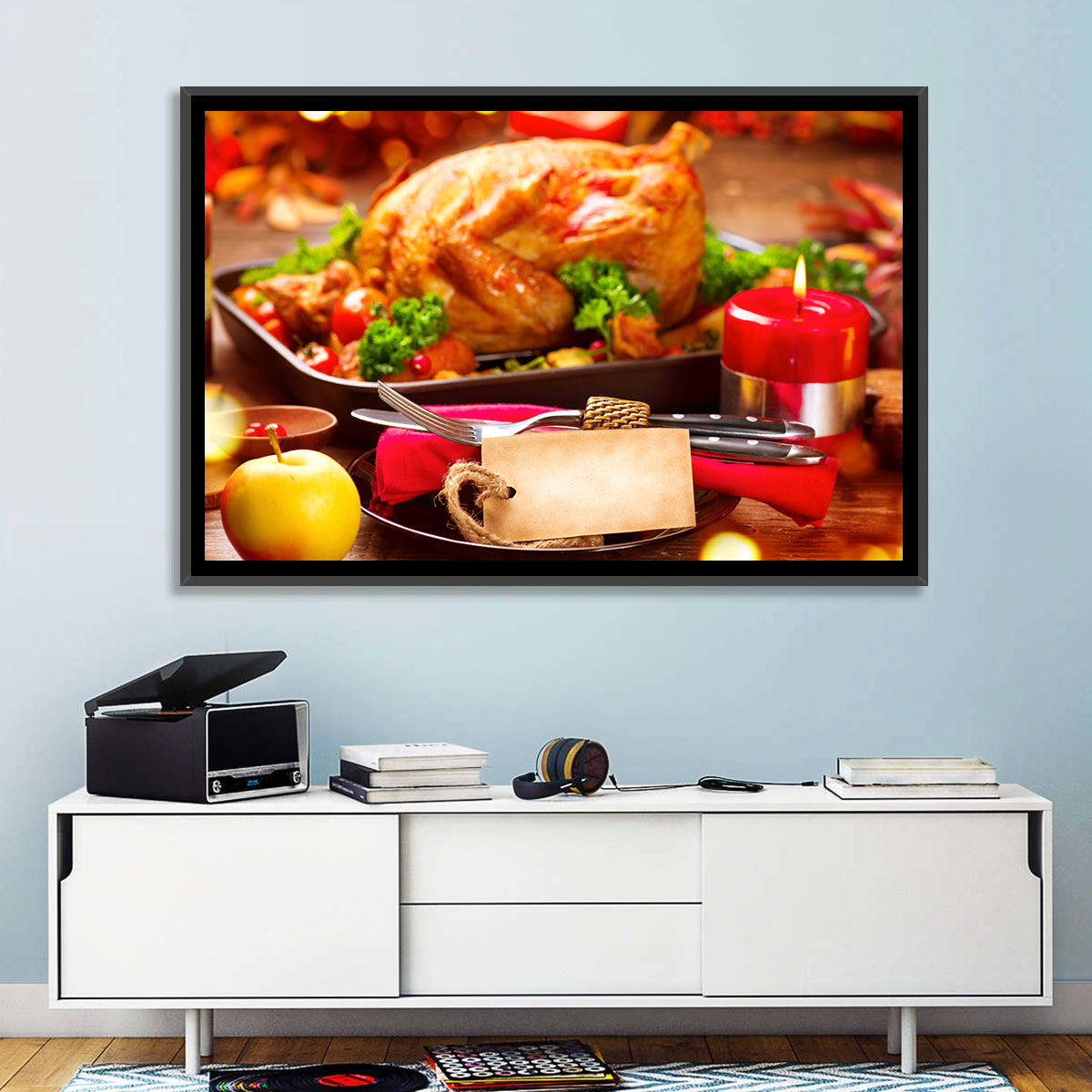 Roasted Turkey Holiday Still Life Wall Art in a room, landscape