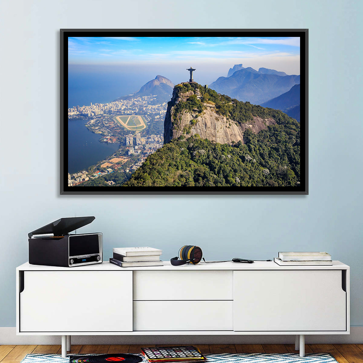 Rio De Janeiro Skyline with Christ the Redeemer Wall Art in a room, landscape