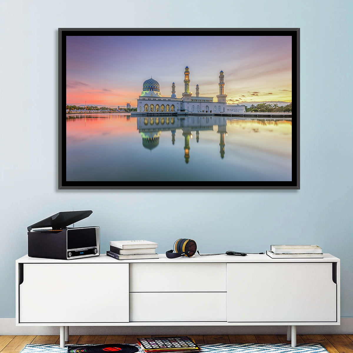 Kota Kinabalu City Mosque at Sunrise Wall Art in a room, landscape