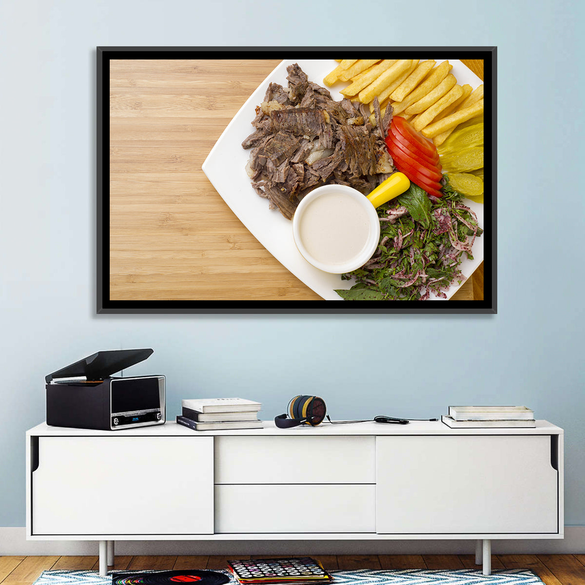 Shawarma and Fries Flat Lay Wall Art in a room, landscape
