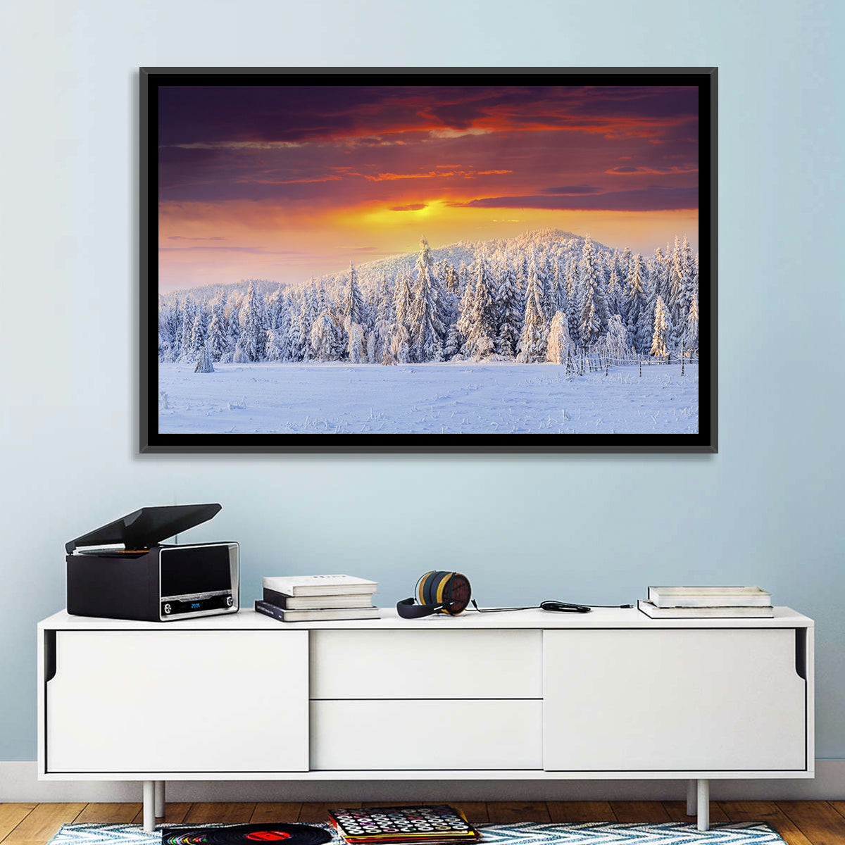 Snowy Forest Sunset Wall Art