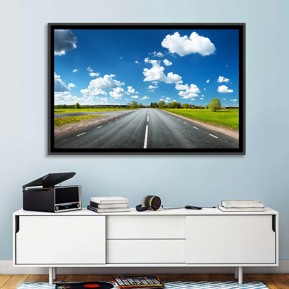 Asphalt Road Through Meadow Wall Art