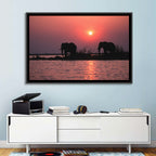 Elephants at Sunset Silhouette Wall Art