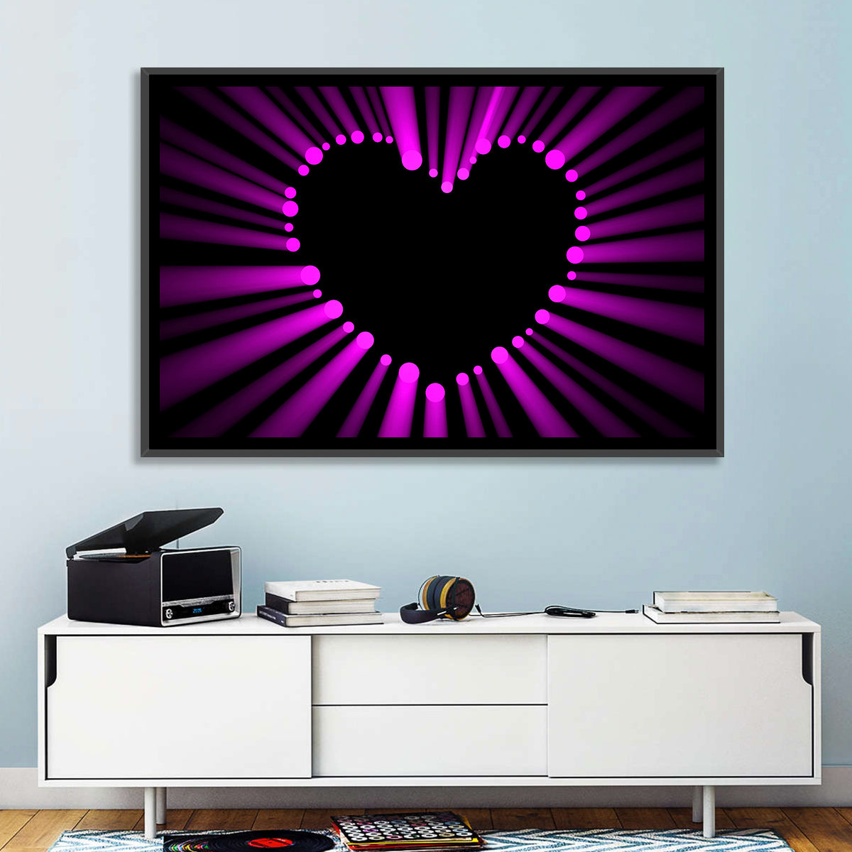 Glowing Heart Wall Art in a room, landscape