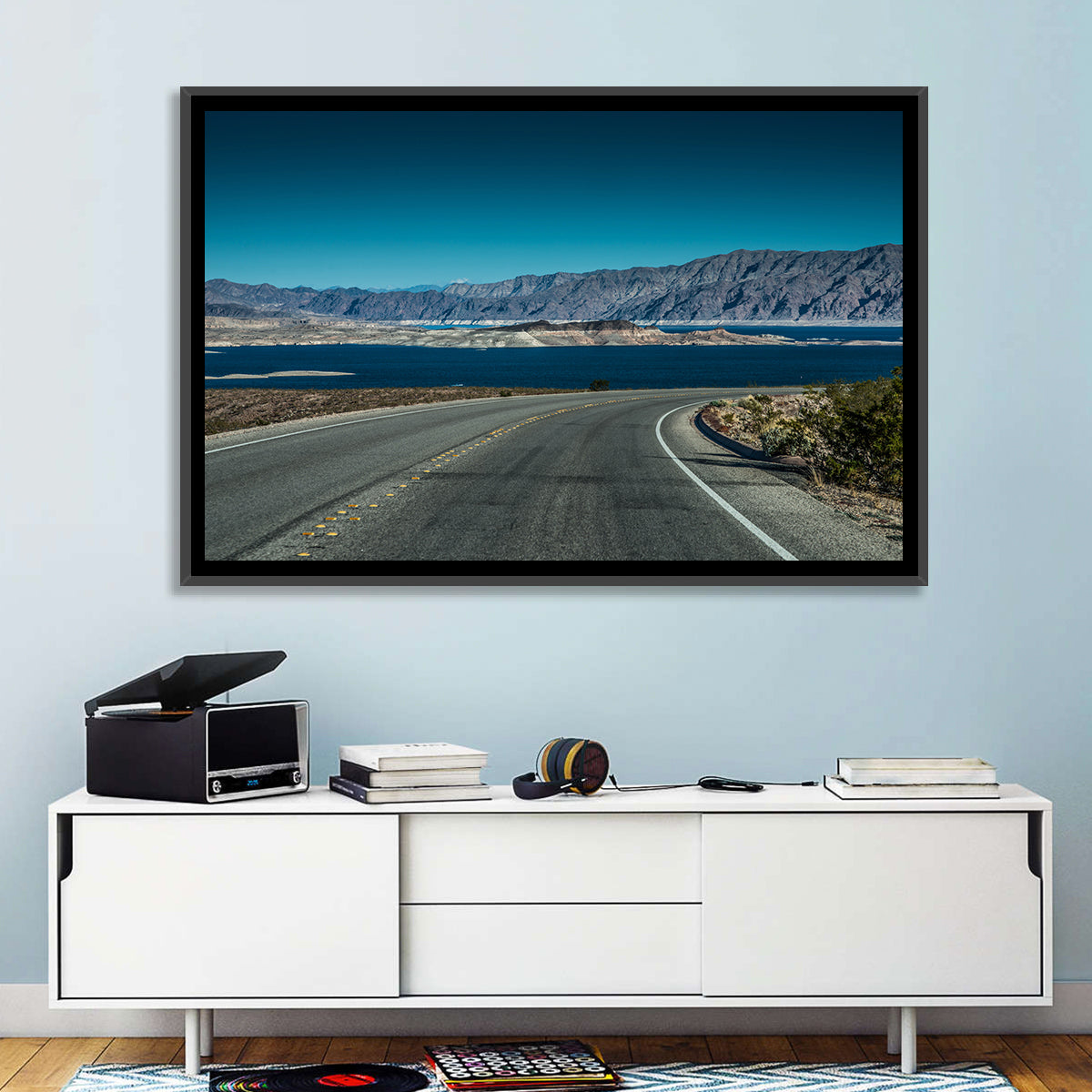 Lake Mead Curved Road Wall Art in a room, landscape