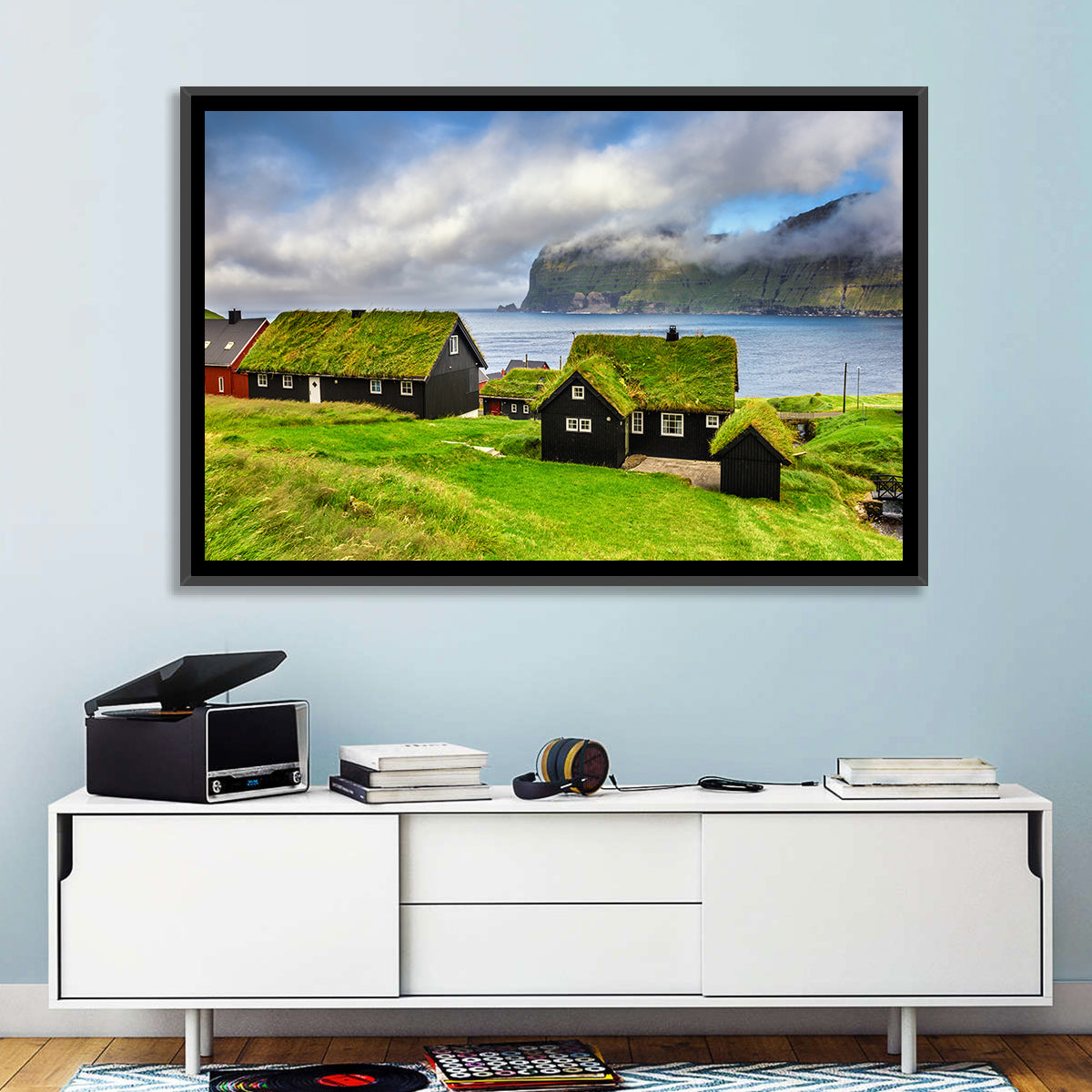 Saksun Village Landscape Wall Art in a room, landscape