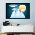 Geometric Snowy Mountain with Golden Sun Wall Art