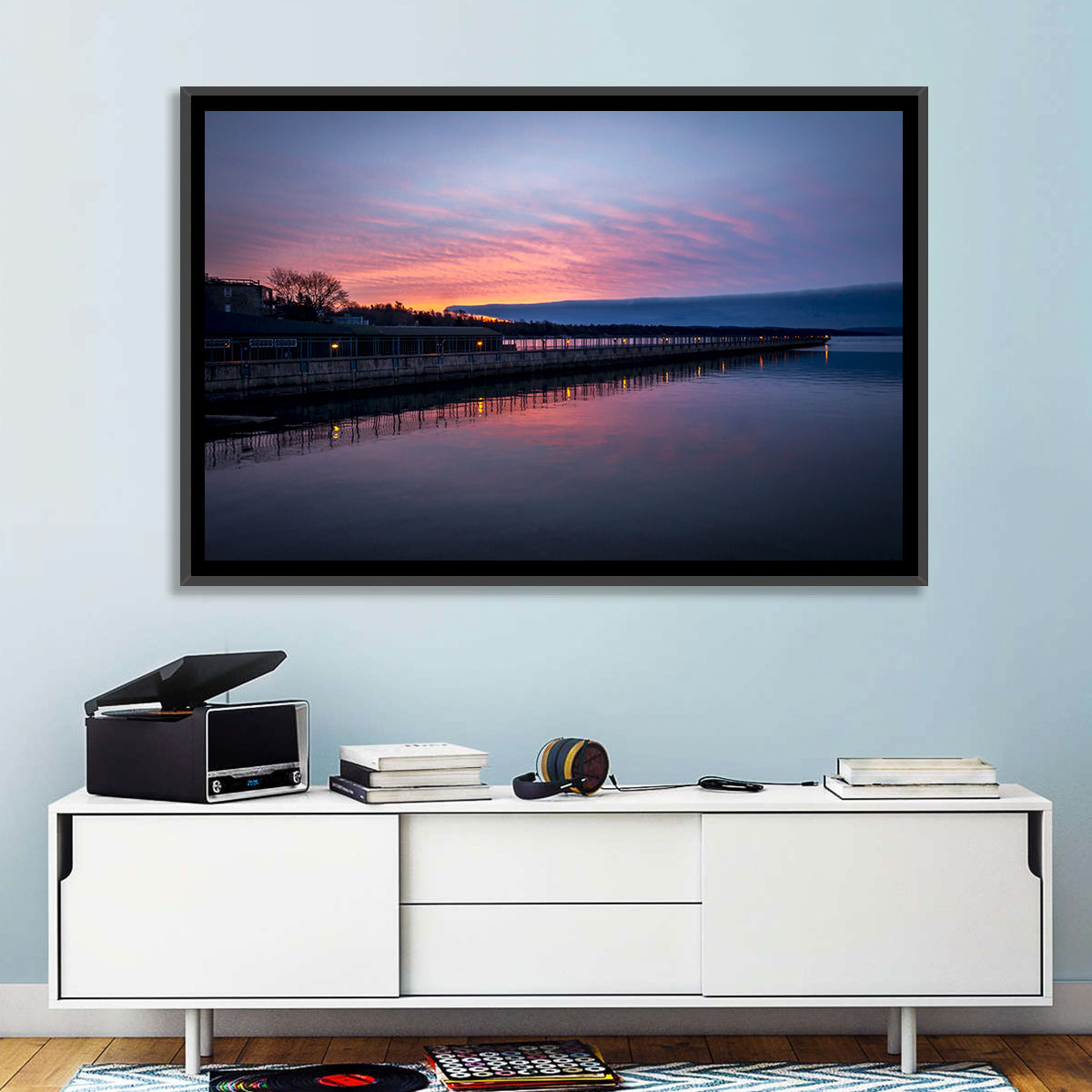 Skaneateles Lake Pier at Dusk Wall Art in a room, landscape