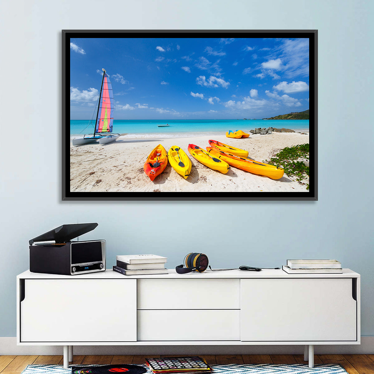 Yellow Kayaks on Tropical Beach Wall Art