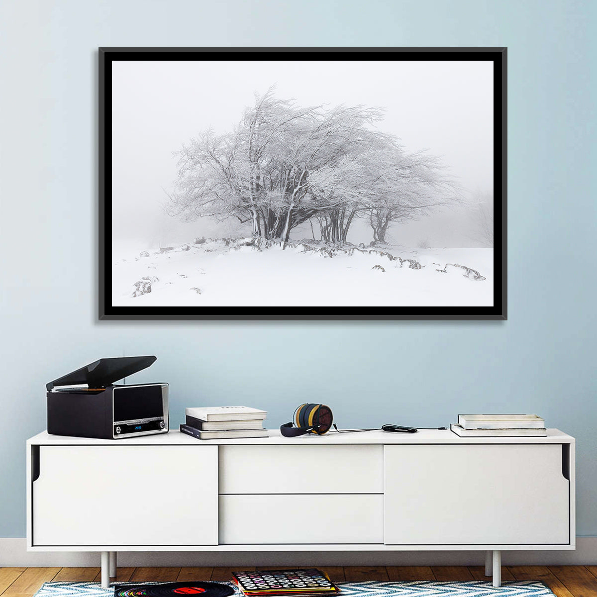 Rime Coated Winter Trees Wall Art in a room, landscape