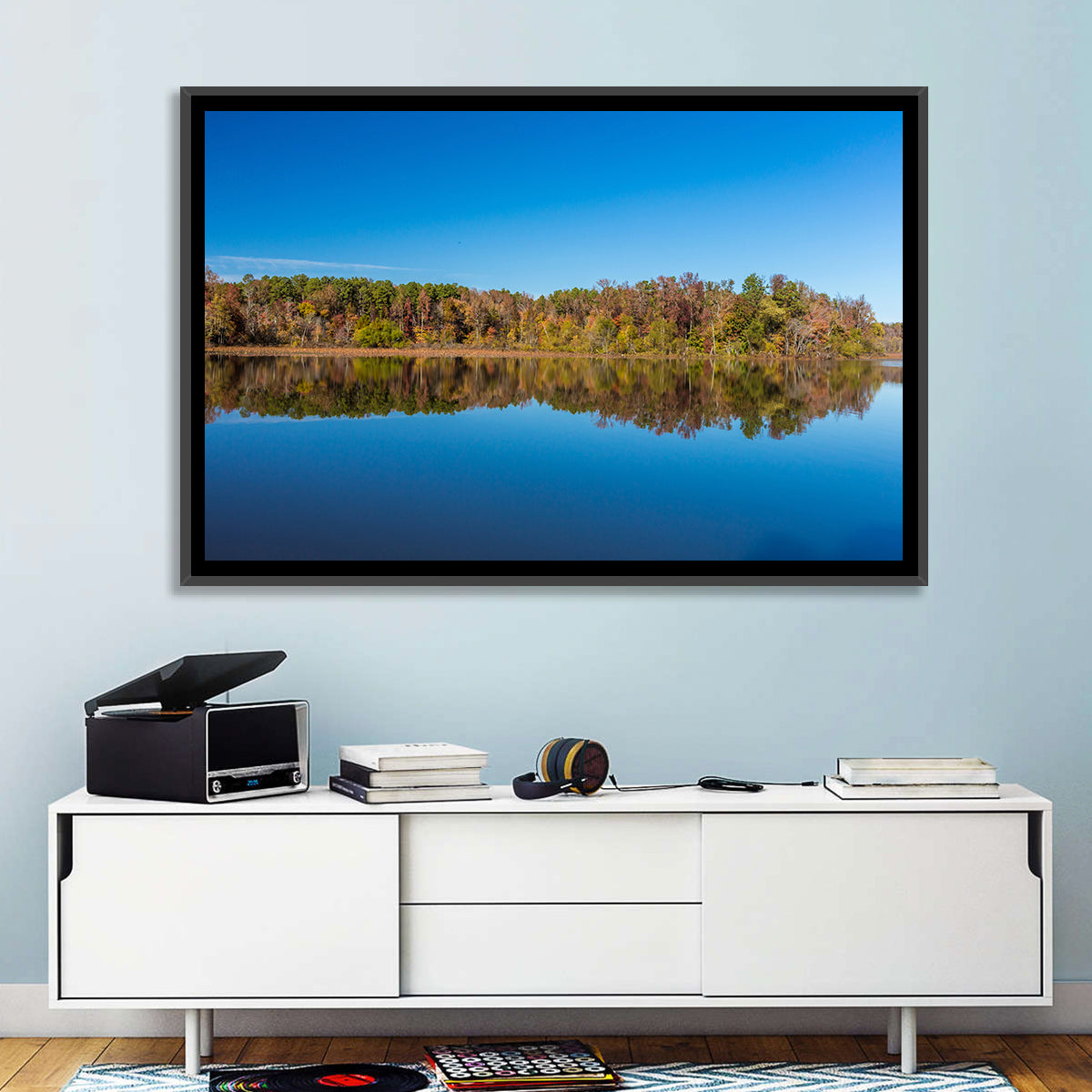 Petit Jean Lake Reflection Wall Art in a room, landscape