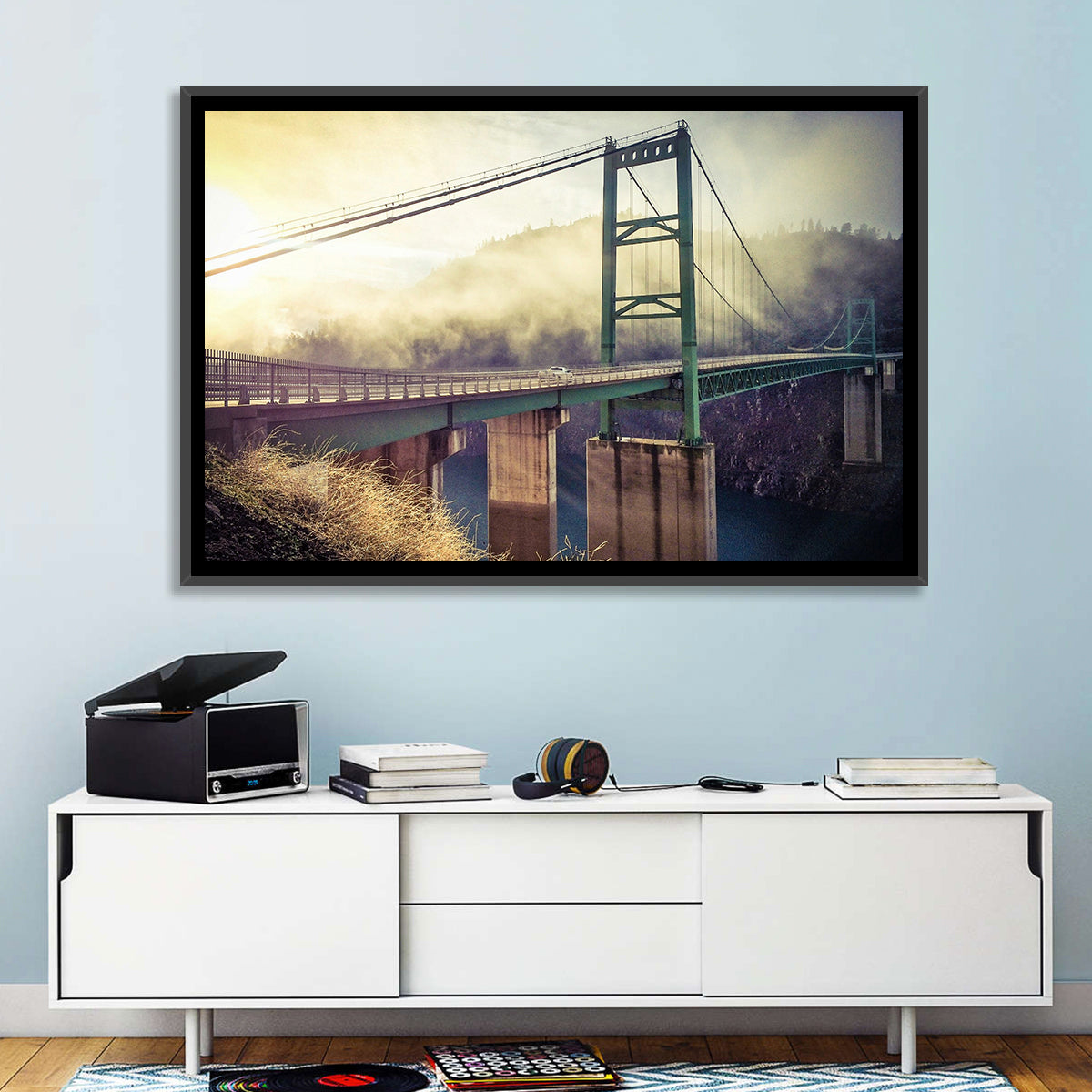 Bridge Over Lake Oroville Wall Art in a room, landscape