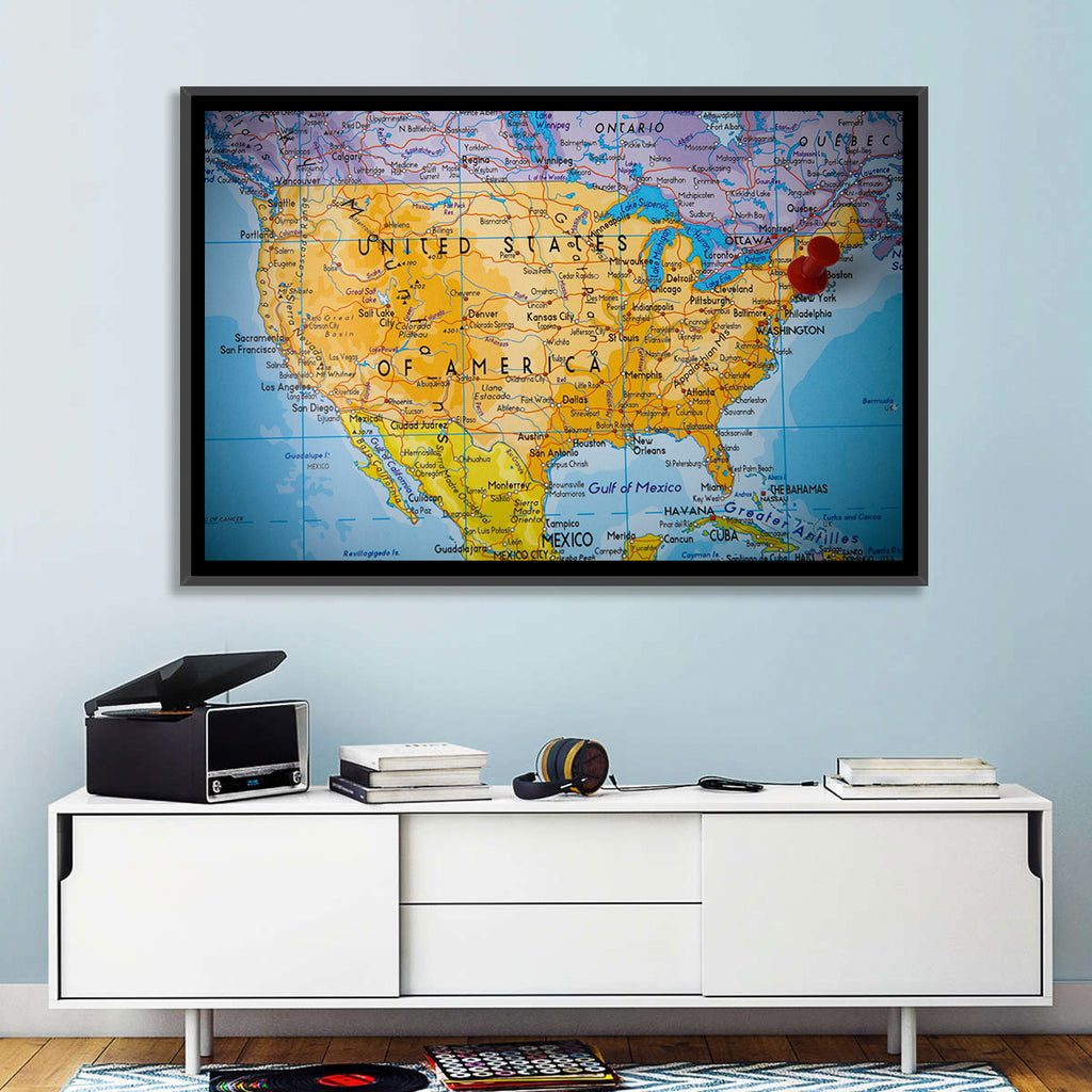 Vintage USA Map with Northeastern Pushpin Wall Art