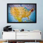 Vintage USA Map with Northeastern Pushpin Wall Art