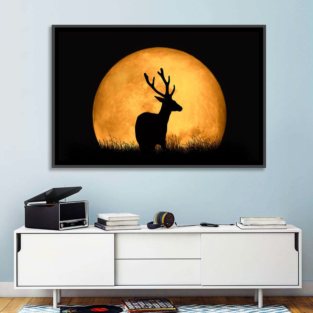 Buck Silhouette Under Red Moon Wall Art