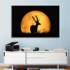 Buck Silhouette Under Red Moon Wall Art