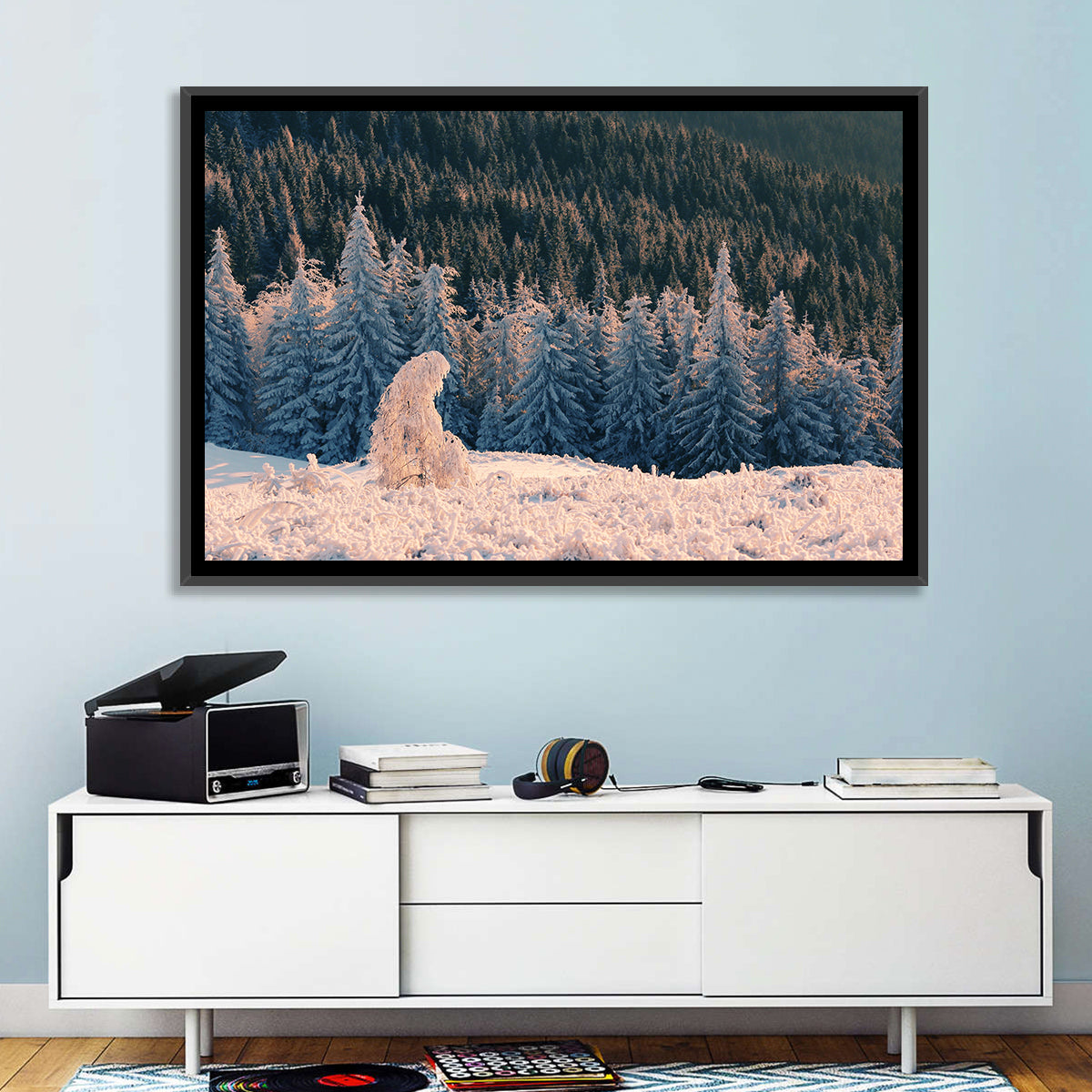 Carpathian Forest at Golden Hour Wall Art in a room, landscape