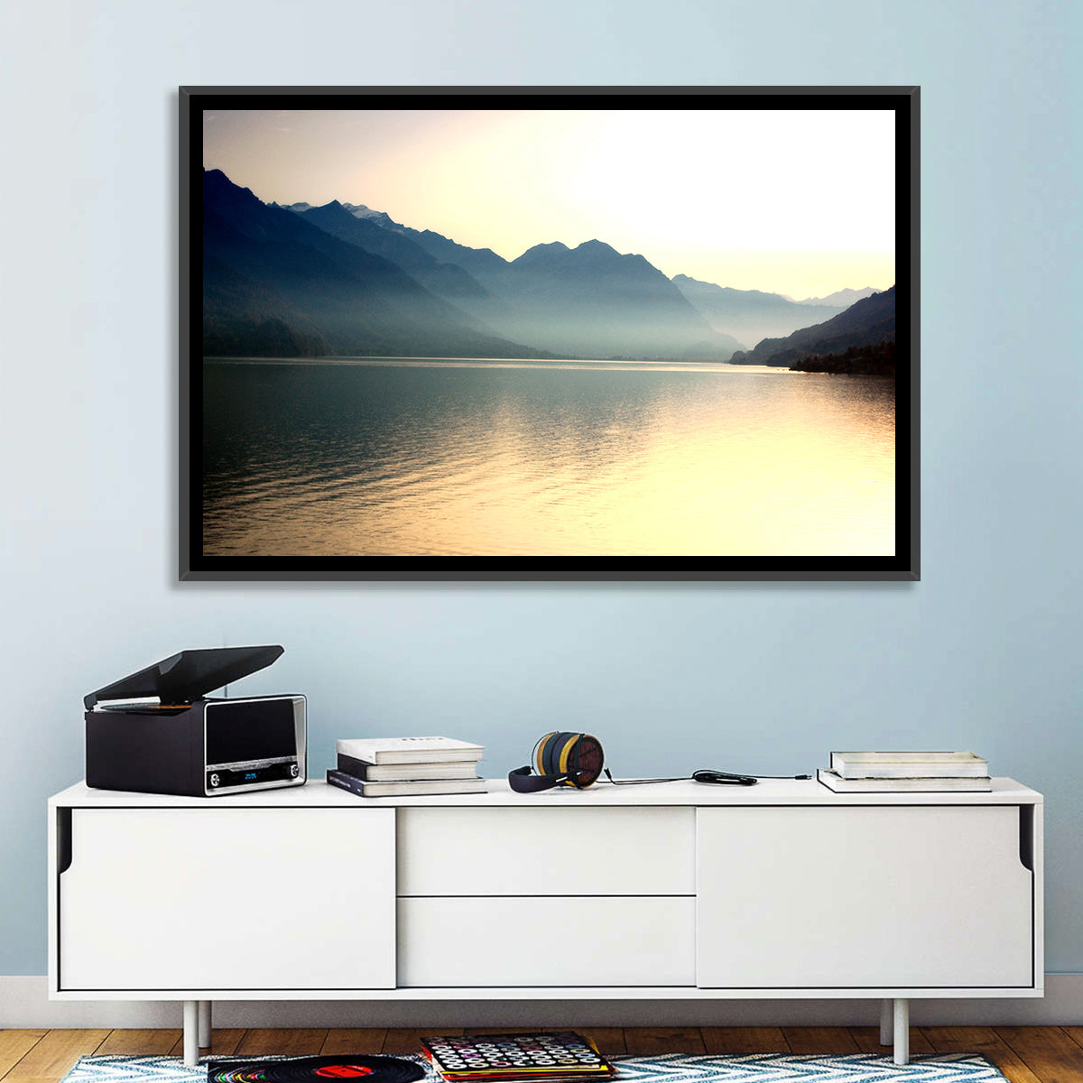 Lake Brienz Sunset Wall Art in a room, landscape
