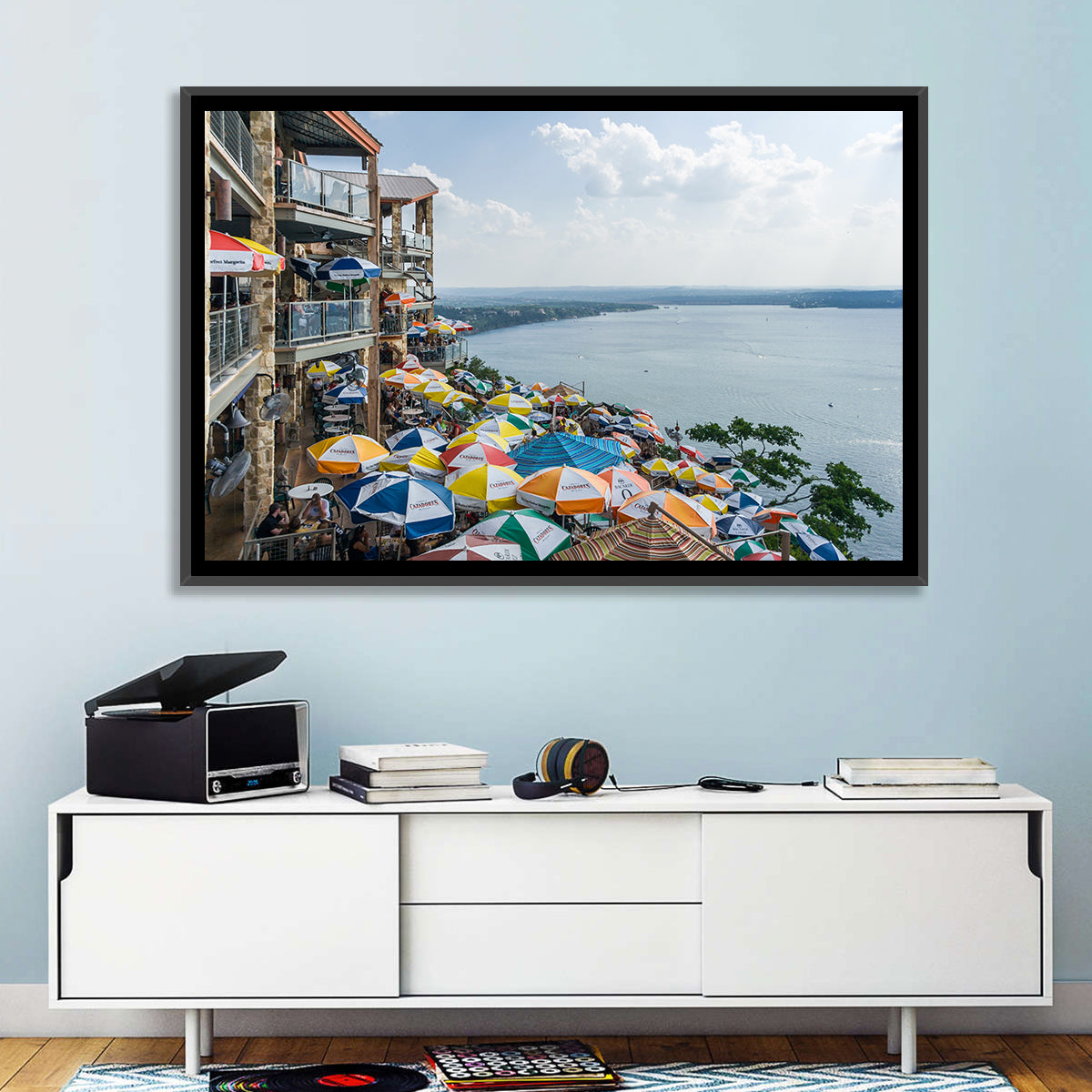 Lake Travis Lakeside Terrace Wall Art in a room, landscape