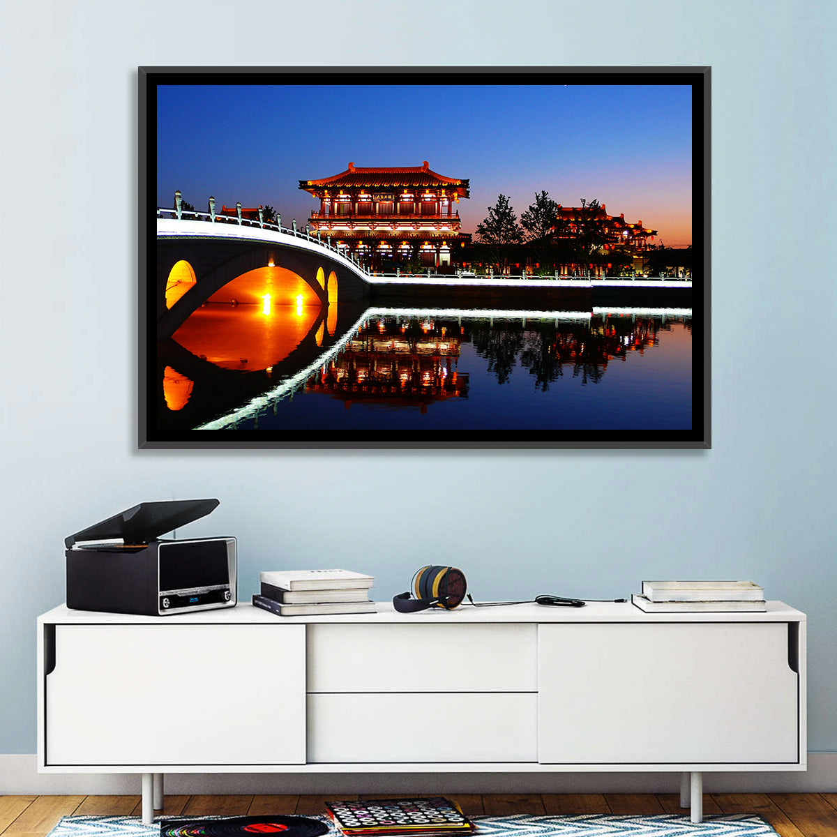 Tang Paradise Nightscape Wall Art in a room, landscape