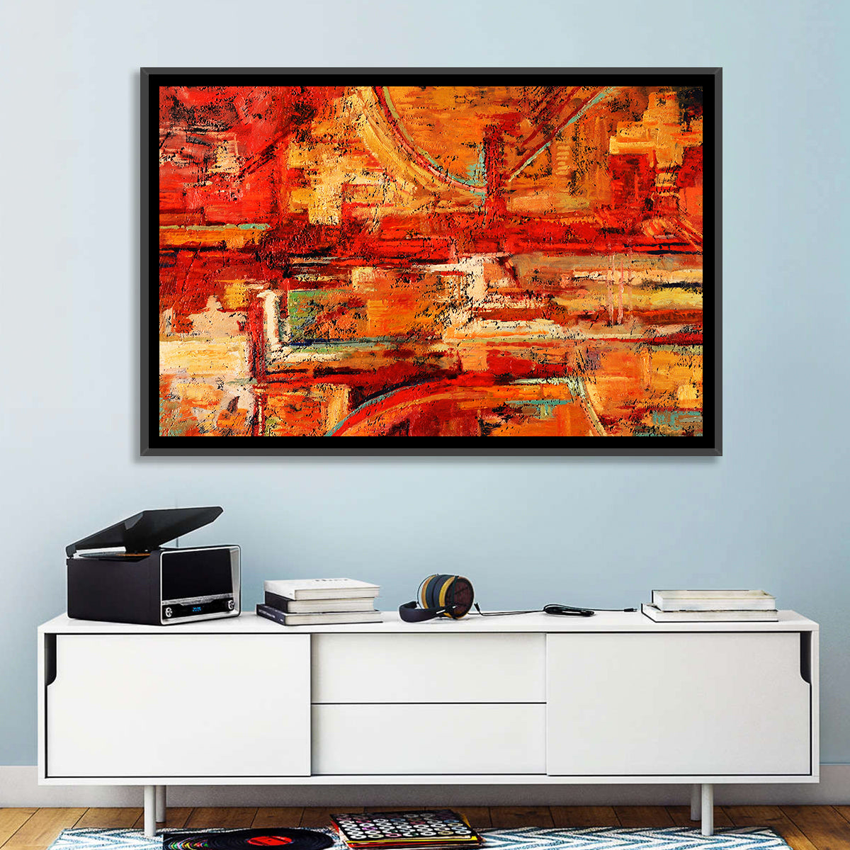 Vibrant Impasto Color Blocks Wall Art in a room, landscape