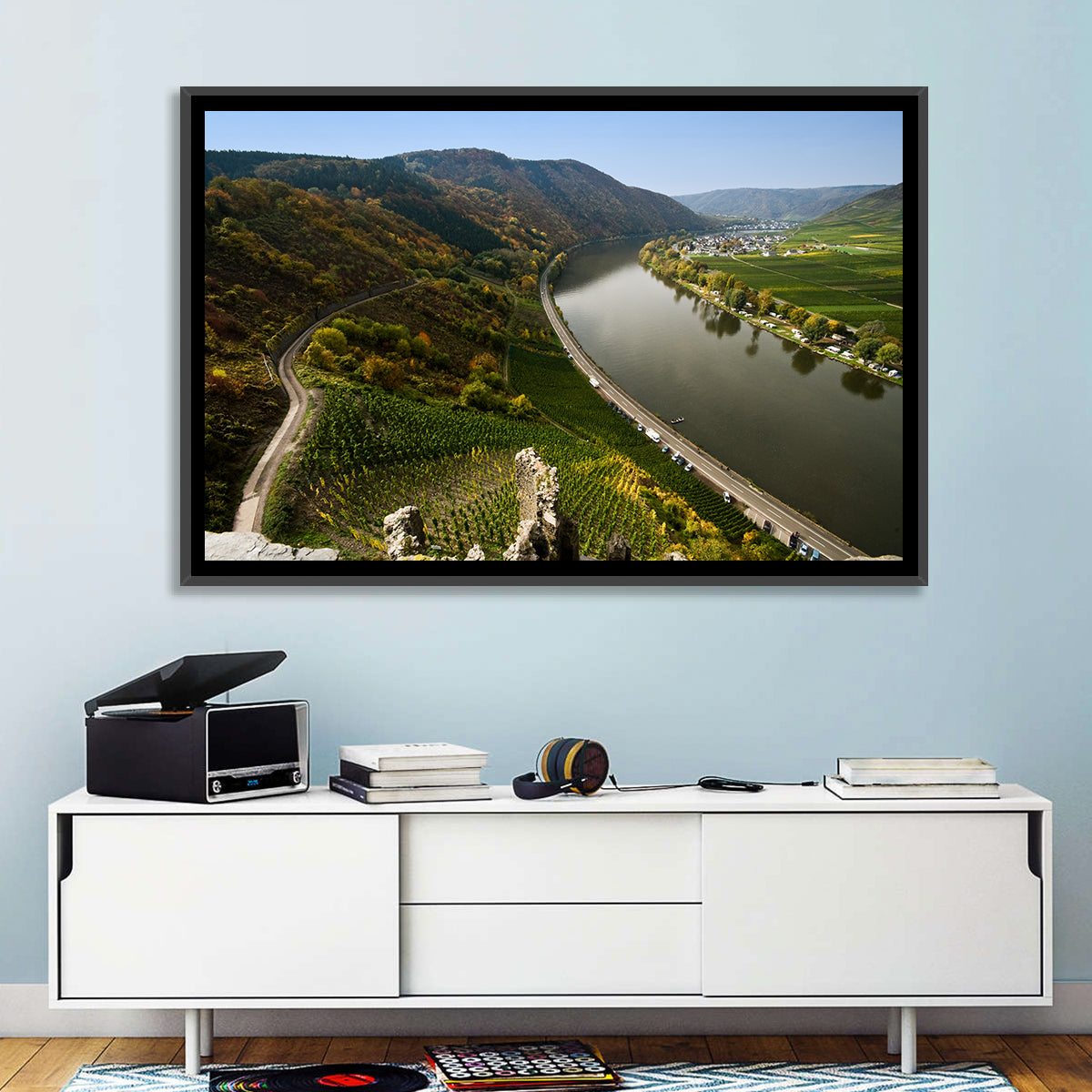 Mosel Valley at Bremm, Germany Wall Art in a room, landscape