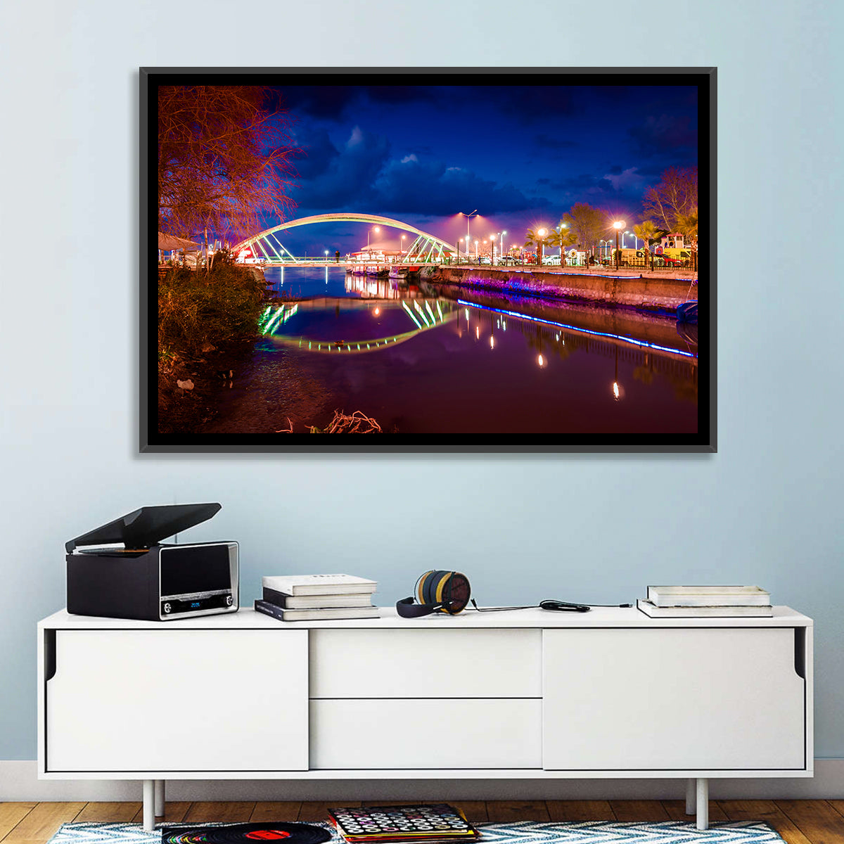 Lovers Bridge Nightscape Wall Art in a room, landscape