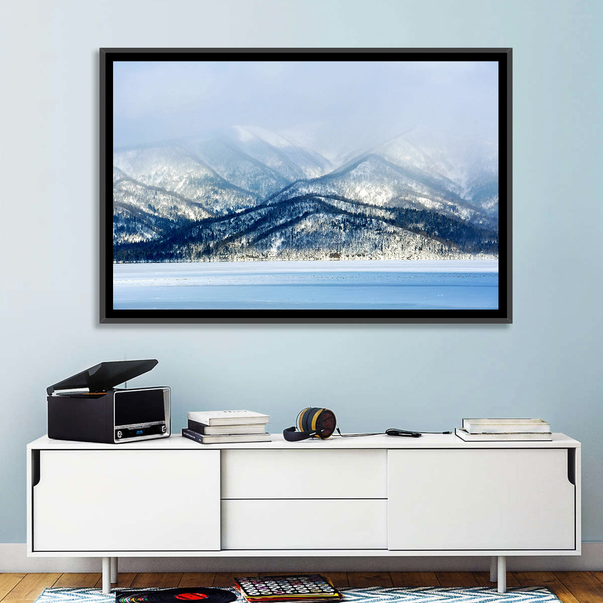 Frozen Lake Kussharo Wall Art in a room, landscape