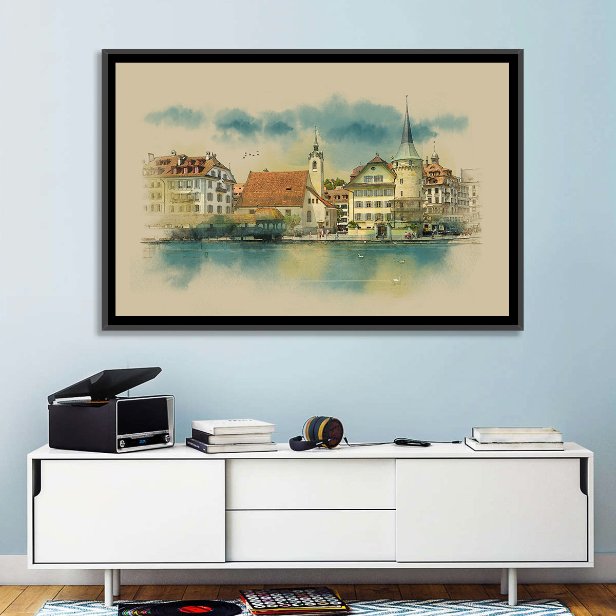 Lucerne Waterfront Sketch Wall Art