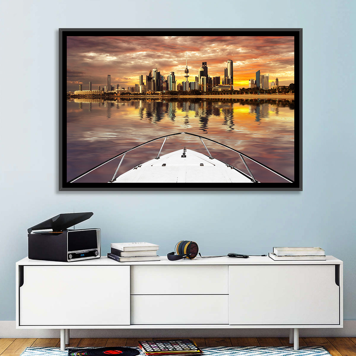 Kuwait City Skyline at Dusk Wall Art in a room, landscape