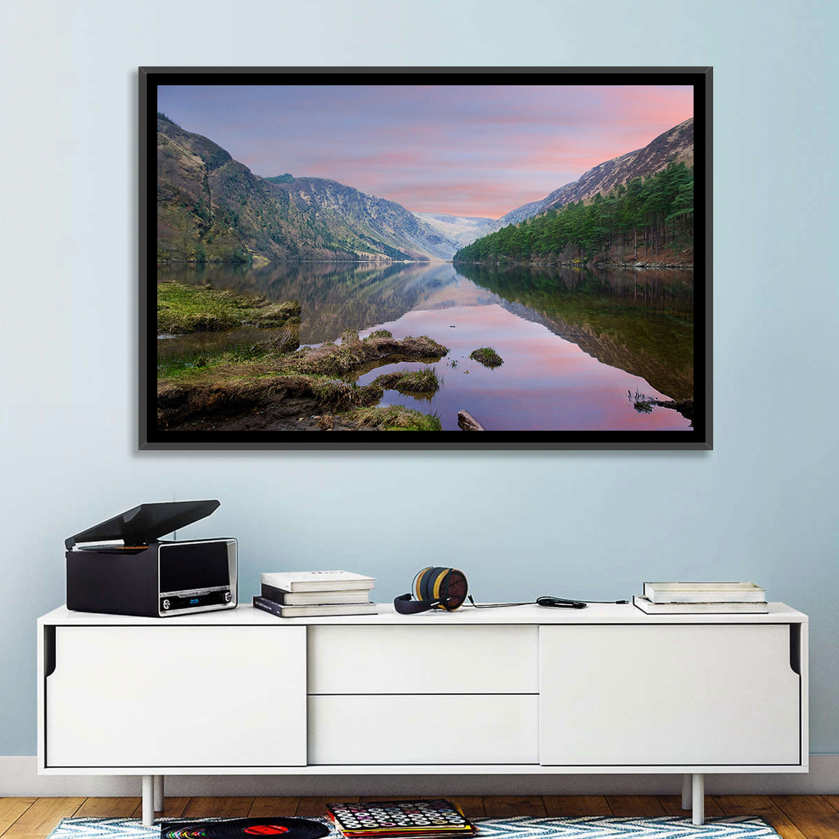 Glendalough Upper Lake at Dusk Wall Art in a room, landscape