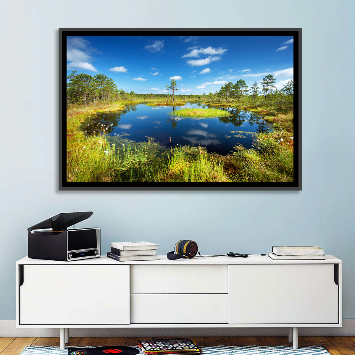 Viru Bogs Reflections Wall Art in a room, landscape