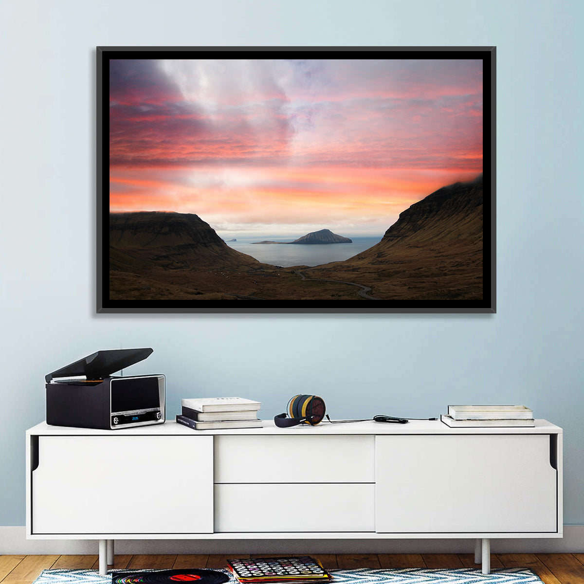 Klakkur Dusk Over Kalsoy Wall Art in a room, landscape